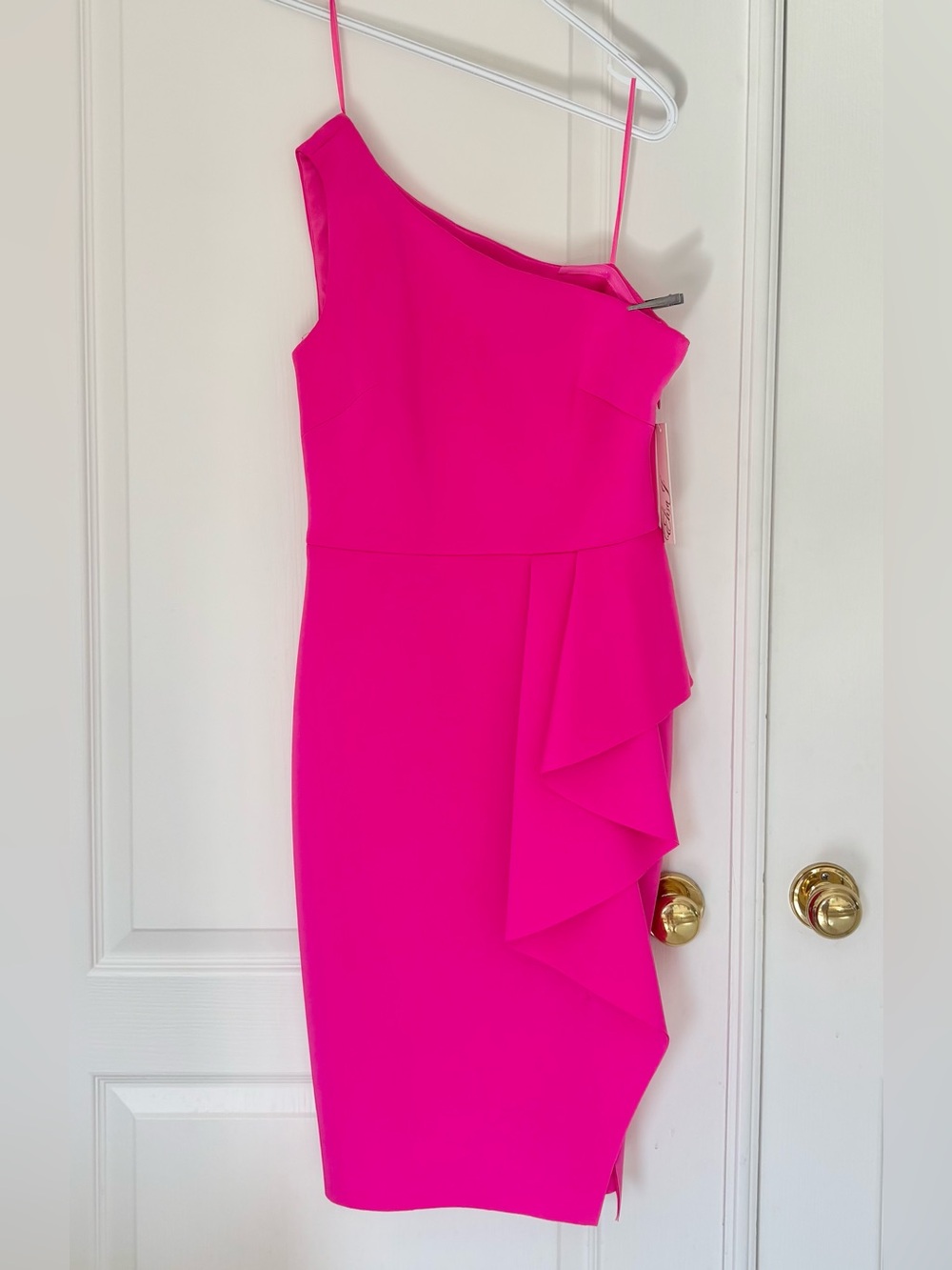 Eliza J One-Shoulder Fuchsia Pink Ruffle Sheath Dress